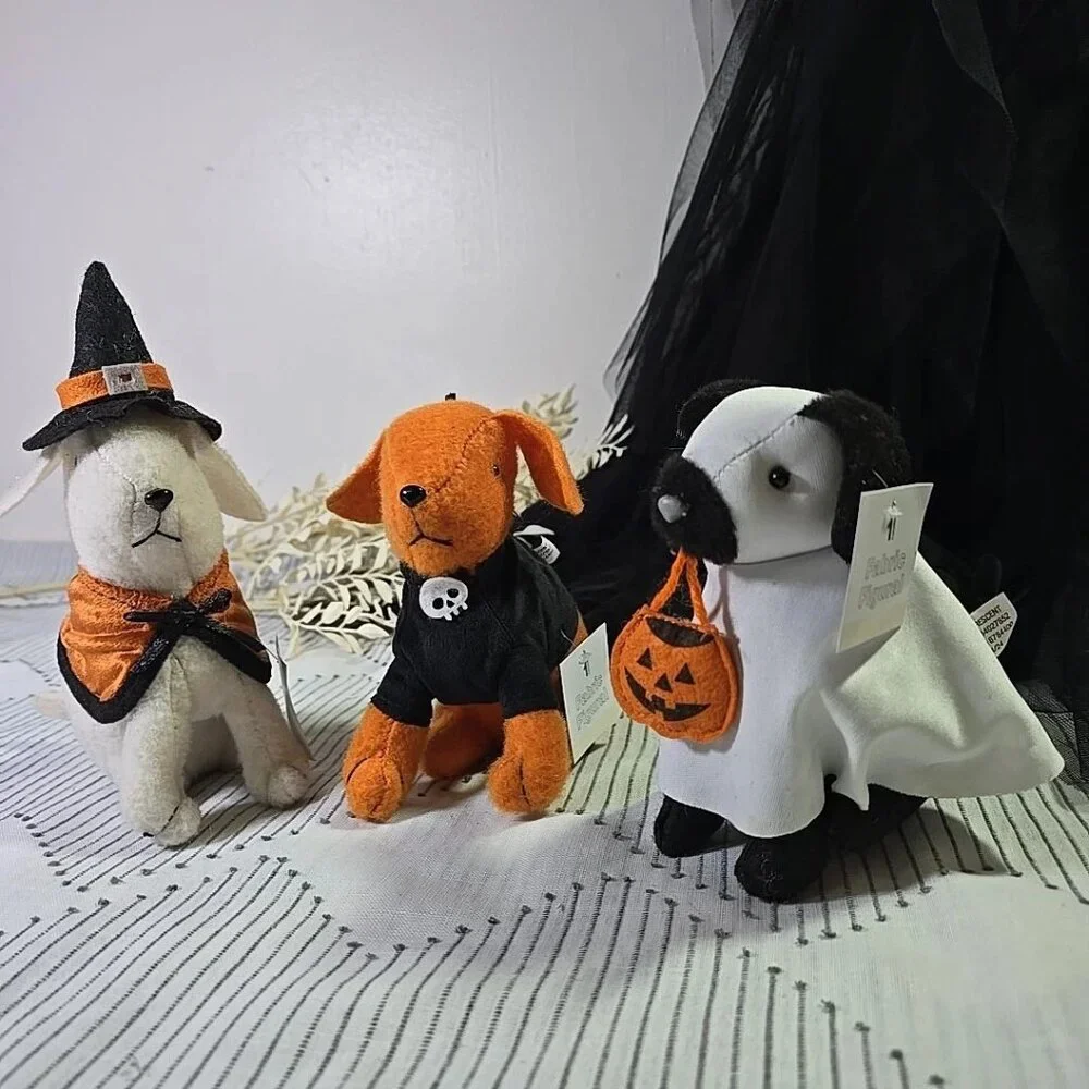 NEW Target Bullseye 3 Plush Dogs in Costumes Halloween Figurines Witch Bat Ghost